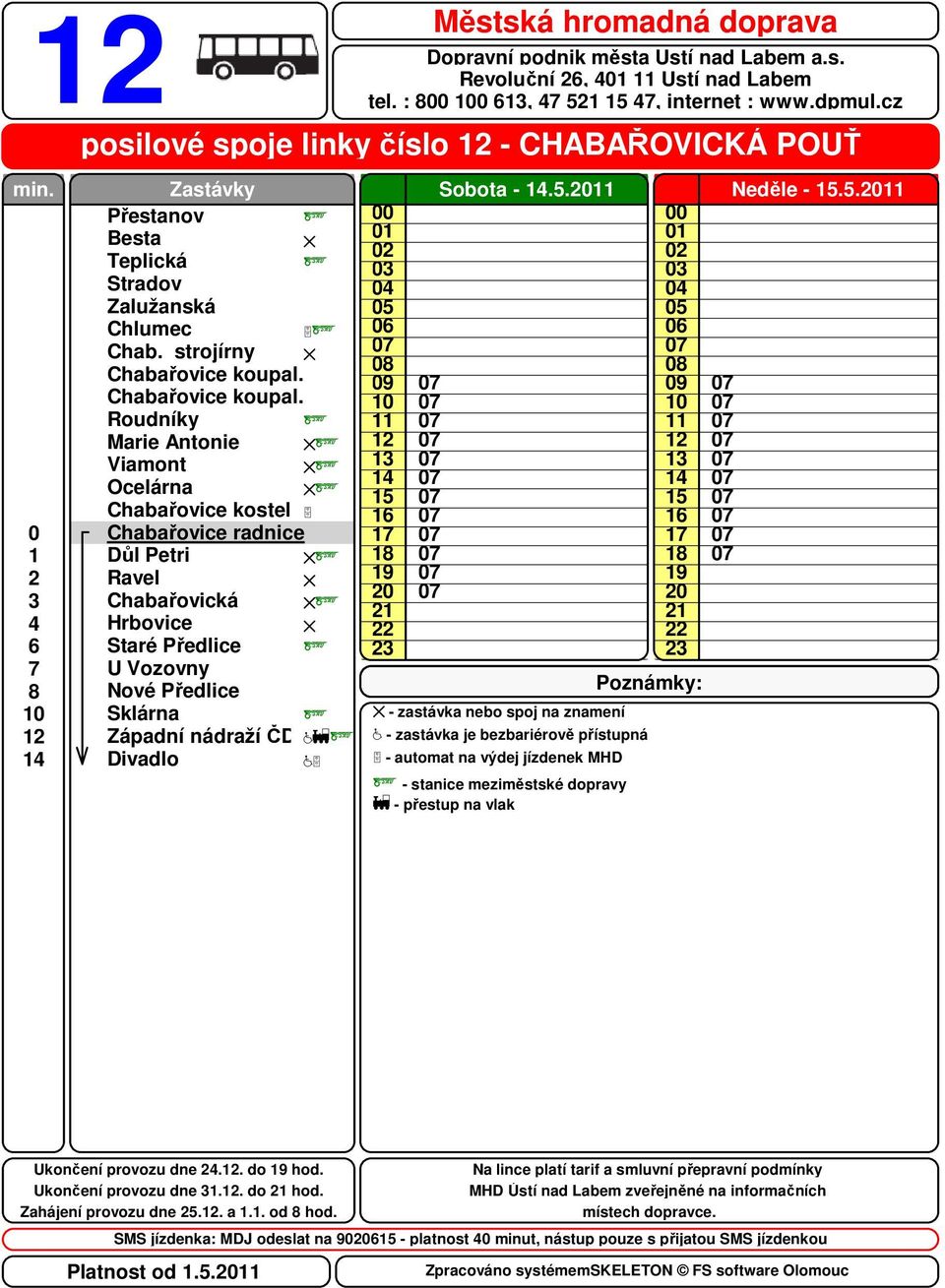 :, 5, internet : www.dpmul.cz Sobota -.5. - zastávka nebo spoj na znamení Neděle -.5. Ukončení provozu dne.