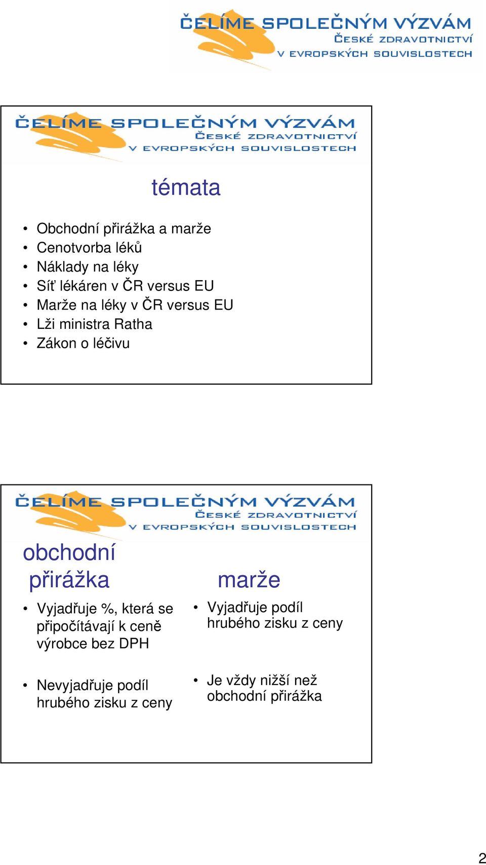 přirážka Vyjadřuje %, která se připočítávají k ceně výrobce bez DPH Nevyjadřuje podíl