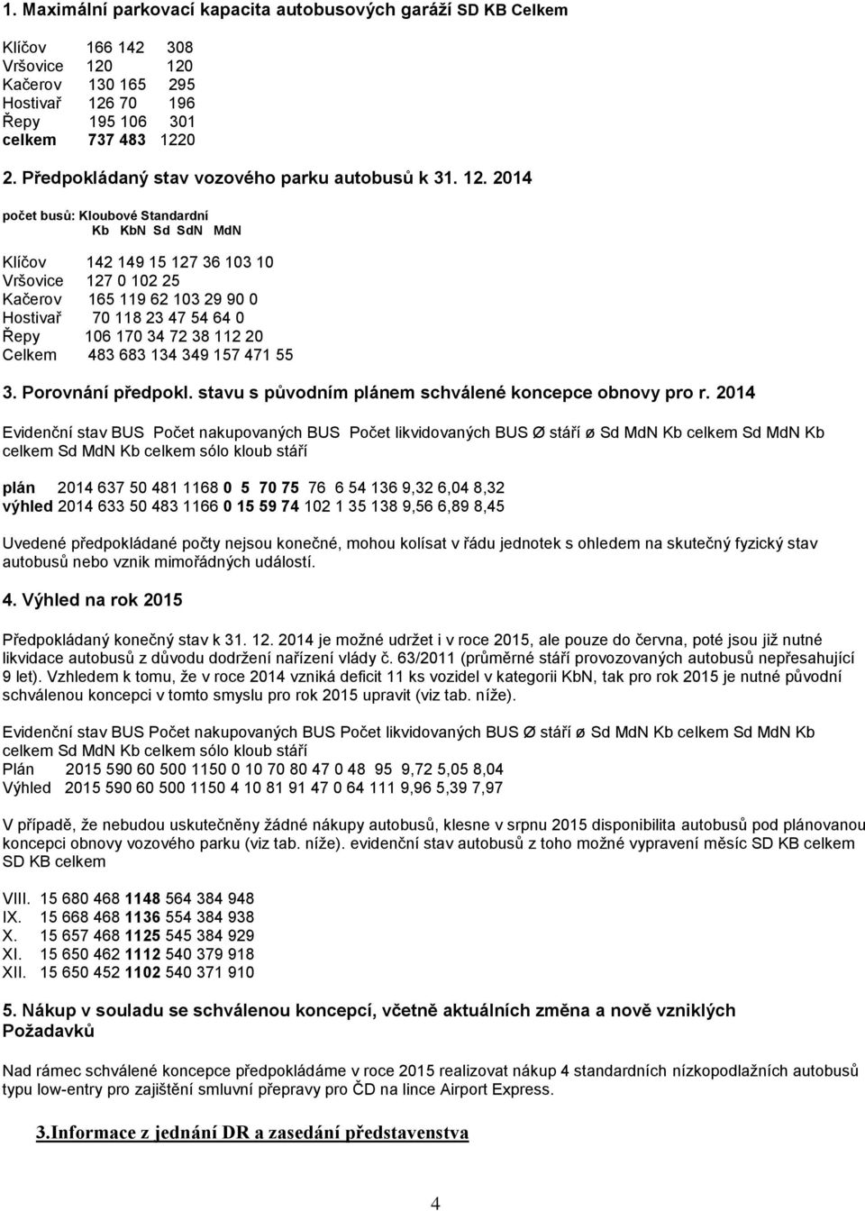 2014 počet busů: Kloubové Standardní Kb KbN Sd SdN MdN Klíčov 142 149 15 127 36 103 10 Vršovice 127 0 102 25 Kačerov 165 119 62 103 29 90 0 Hostivař 70 118 23 47 54 64 0 Řepy 106 170 34 72 38 112 20