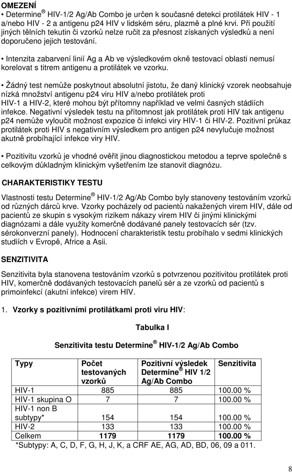 Intenzita zabarvení linií Ag a Ab ve výsledkovém okně testovací oblasti nemusí korelovat s titrem antigenu a protilátek ve vzorku.