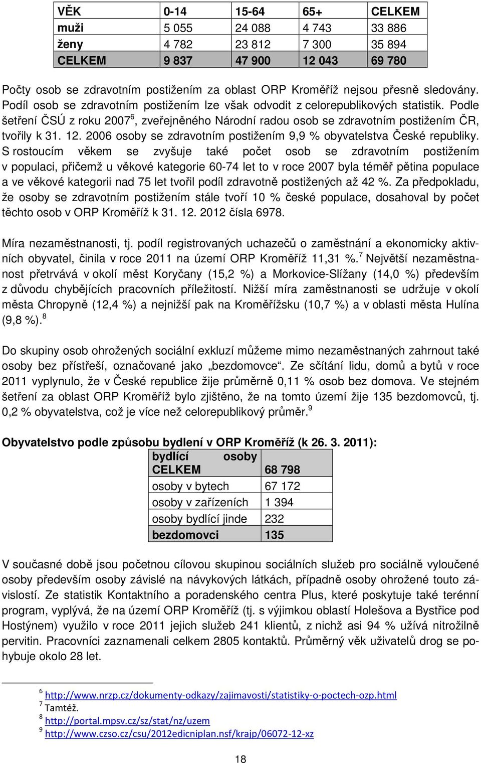 Podle šetření ČSÚ z roku 2007 6, zveřejněného Národní radou osob se zdravotním postižením ČR, tvořily k 31. 12. 2006 osoby se zdravotním postižením 9,9 % obyvatelstva České republiky.