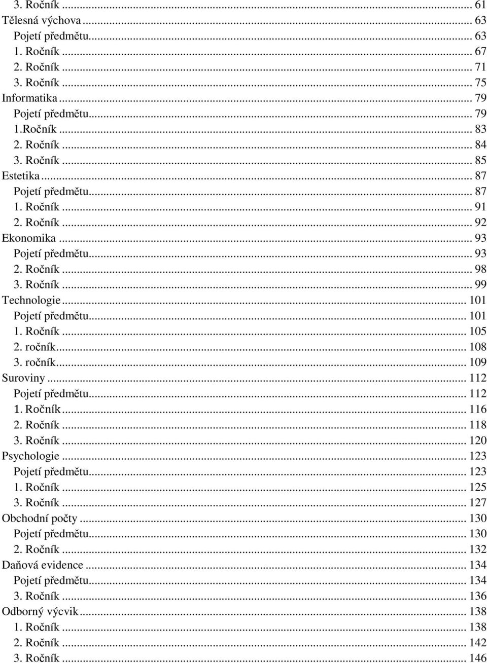 ročník... 108 3. ročník... 109 Suroviny... 112 Pojetí předmětu... 112 1. Ročník... 116 2. Ročník... 118 3. Ročník... 120 Psychologie... 123 Pojetí předmětu... 123 1. Ročník... 125 3. Ročník... 127 Obchodní počty.