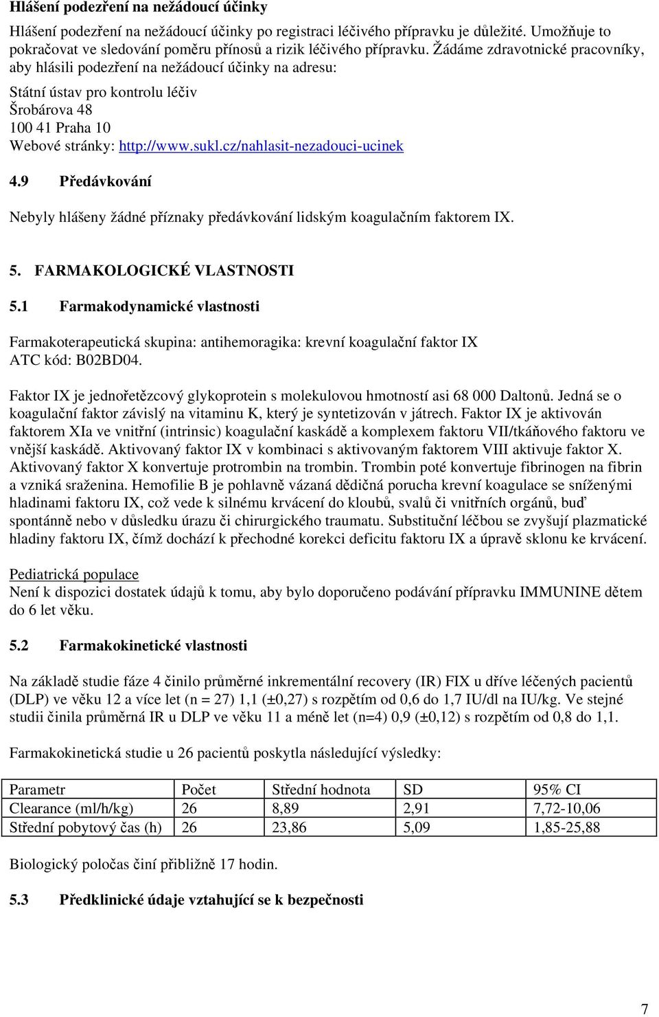 cz/nahlasit-nezadouci-ucinek 4.9 Předávkování Nebyly hlášeny žádné příznaky předávkování lidským koagulačním faktorem IX. 5. FARMAKOLOGICKÉ VLASTNOSTI 5.