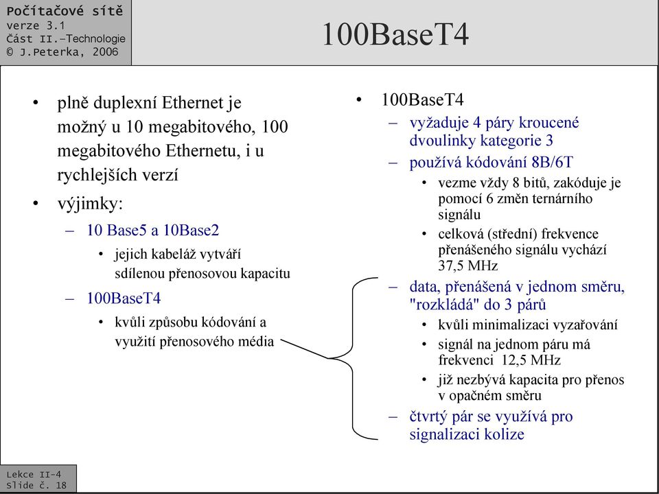 8 bitů, zakóduje je pomocí 6 změn ternárního signálu celková (střední) frekvence přenášeného signálu vychází 37,5 MHz data, přenášená v jednom směru, "rozkládá" do 3 párů