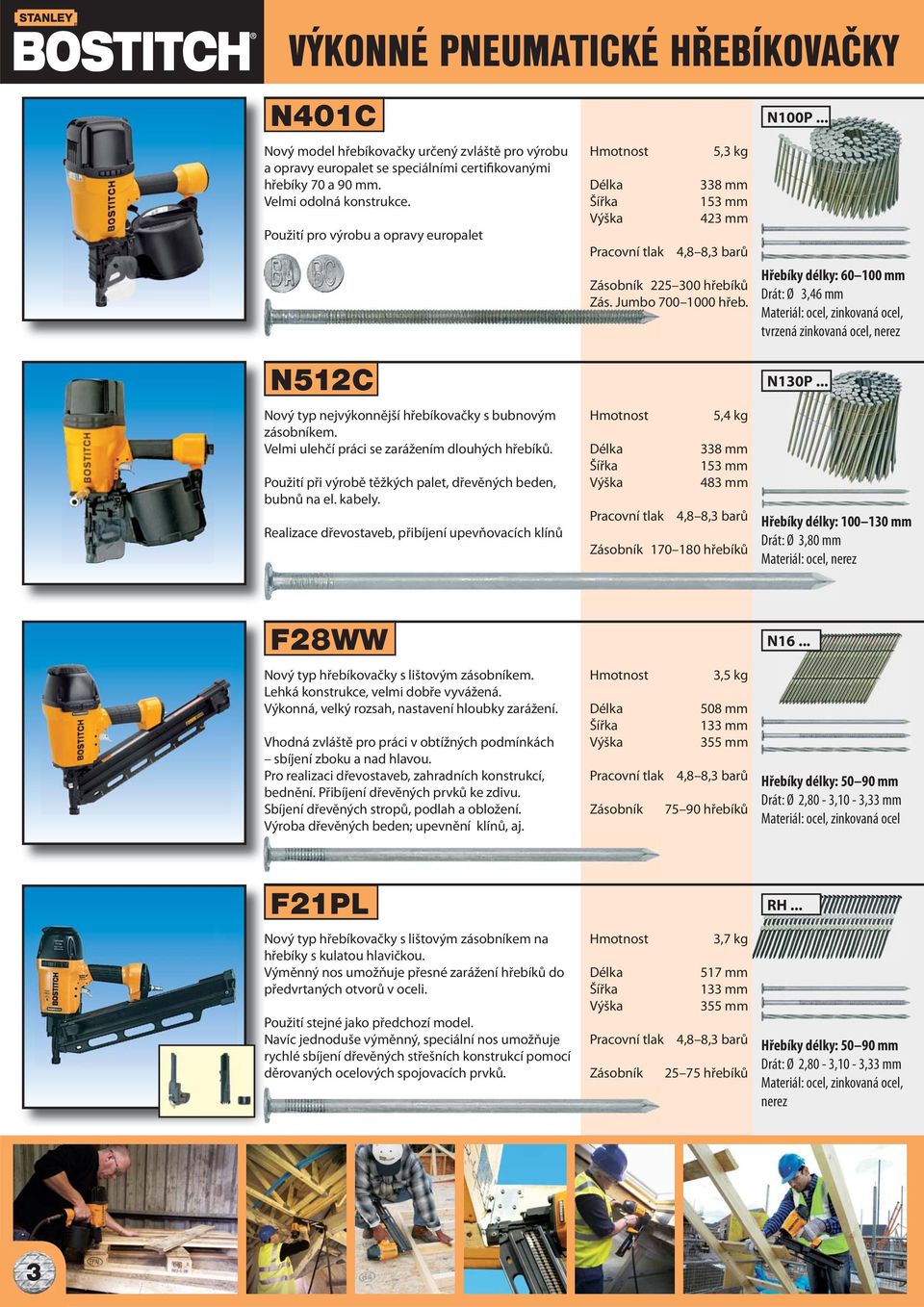 .. Hřebíky délky: 60 100 mm Drát: Ø 3,46 mm Materiál: ocel, zinkovaná ocel, tvrzená zinkovaná ocel, N512C Nový typ nejvýkonnější hřebíkovačky s bubnovým zásobníkem.