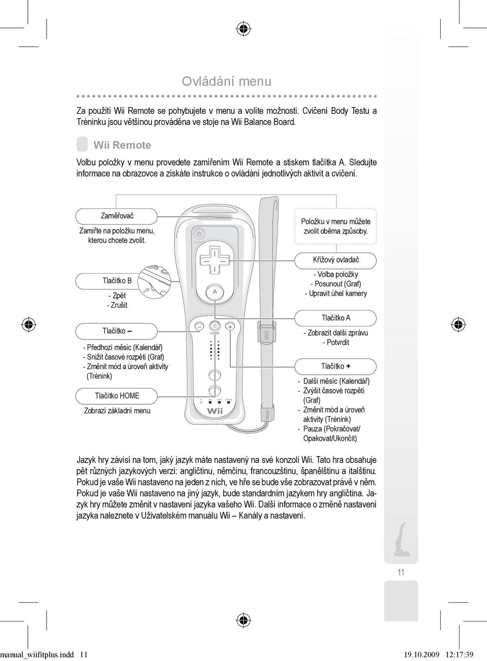 Zaměřovač Zamiřte na položku menu, kterou chcete zvolit.