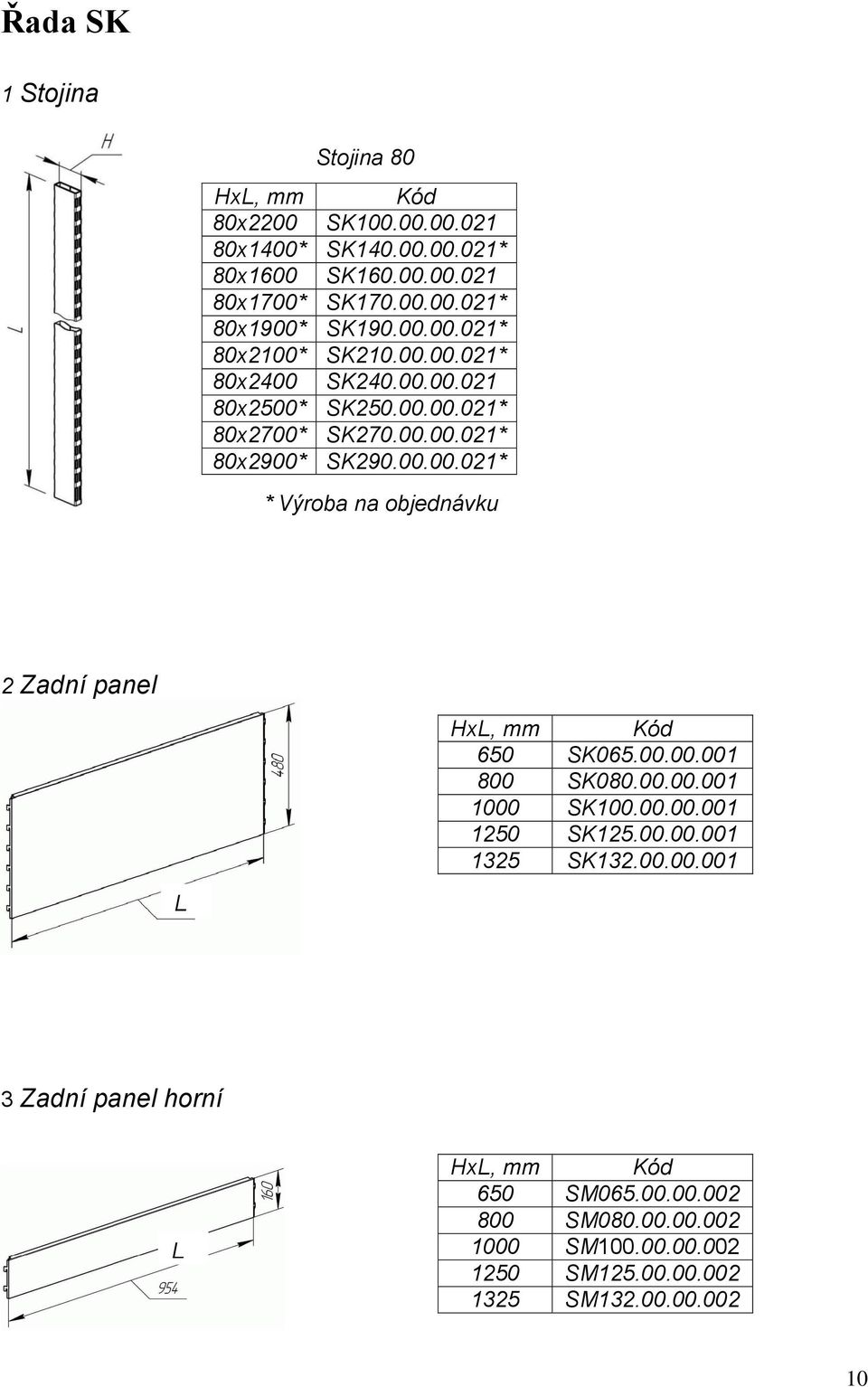 00.00.001 800 SK080.00.00.001 1000 SK100.00.00.001 1250 SK125.00.00.001 1325 SK132.00.00.001 L 3 Zadní panel horní L Hx 650 SM065.00.00.002 800 SM080.