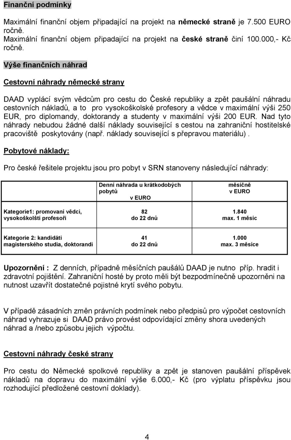 maximální výši 250 EUR, pro diplomandy, doktorandy a studenty v maximální výši 200 EUR.