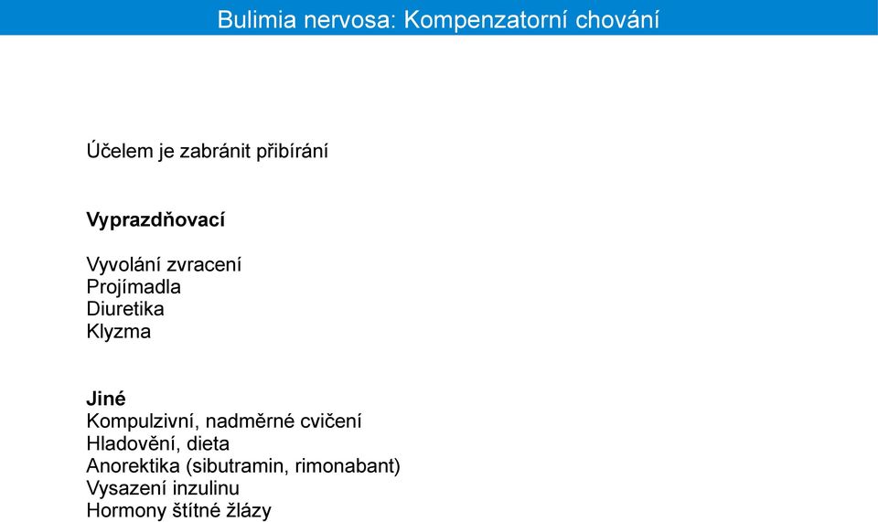 Klyzma Jiné Kompulzivní, nadměrné cvičení Hladovění, dieta