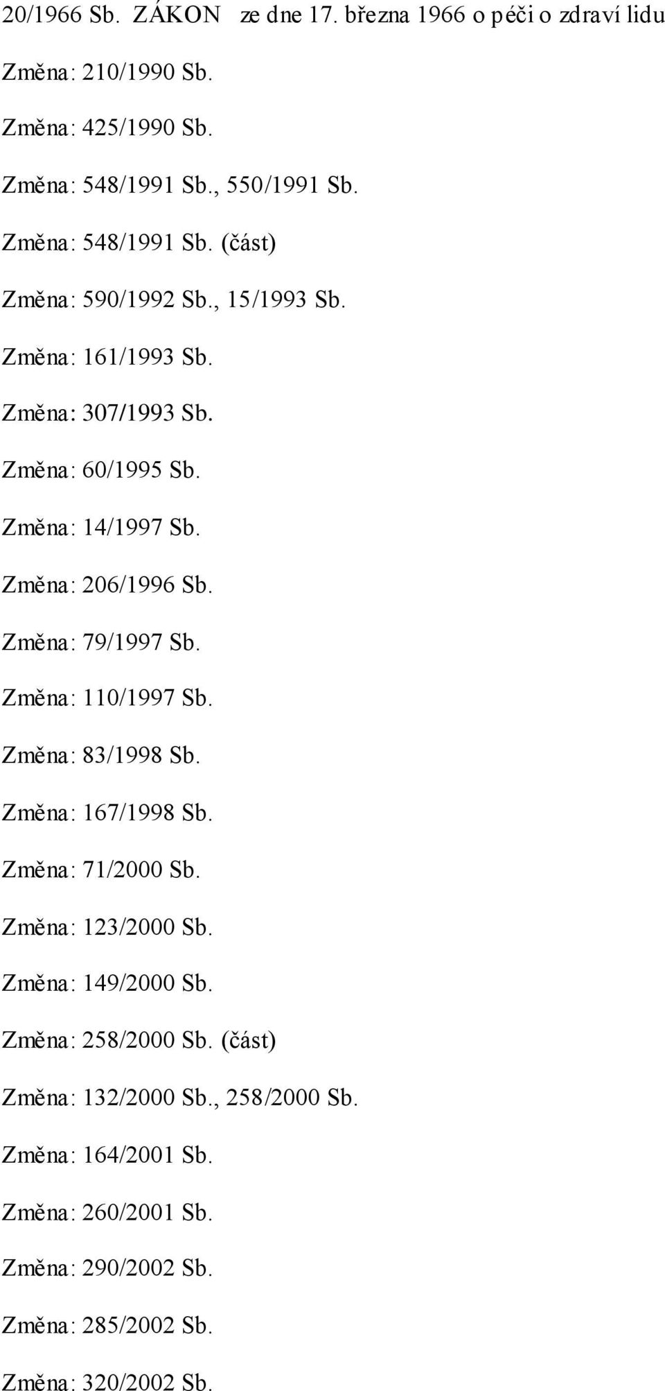 Změna: 206/1996 Sb. Změna: 79/1997 Sb. Změna: 110/1997 Sb. Změna: 83/1998 Sb. Změna: 167/1998 Sb. Změna: 71/2000 Sb. Změna: 123/2000 Sb.