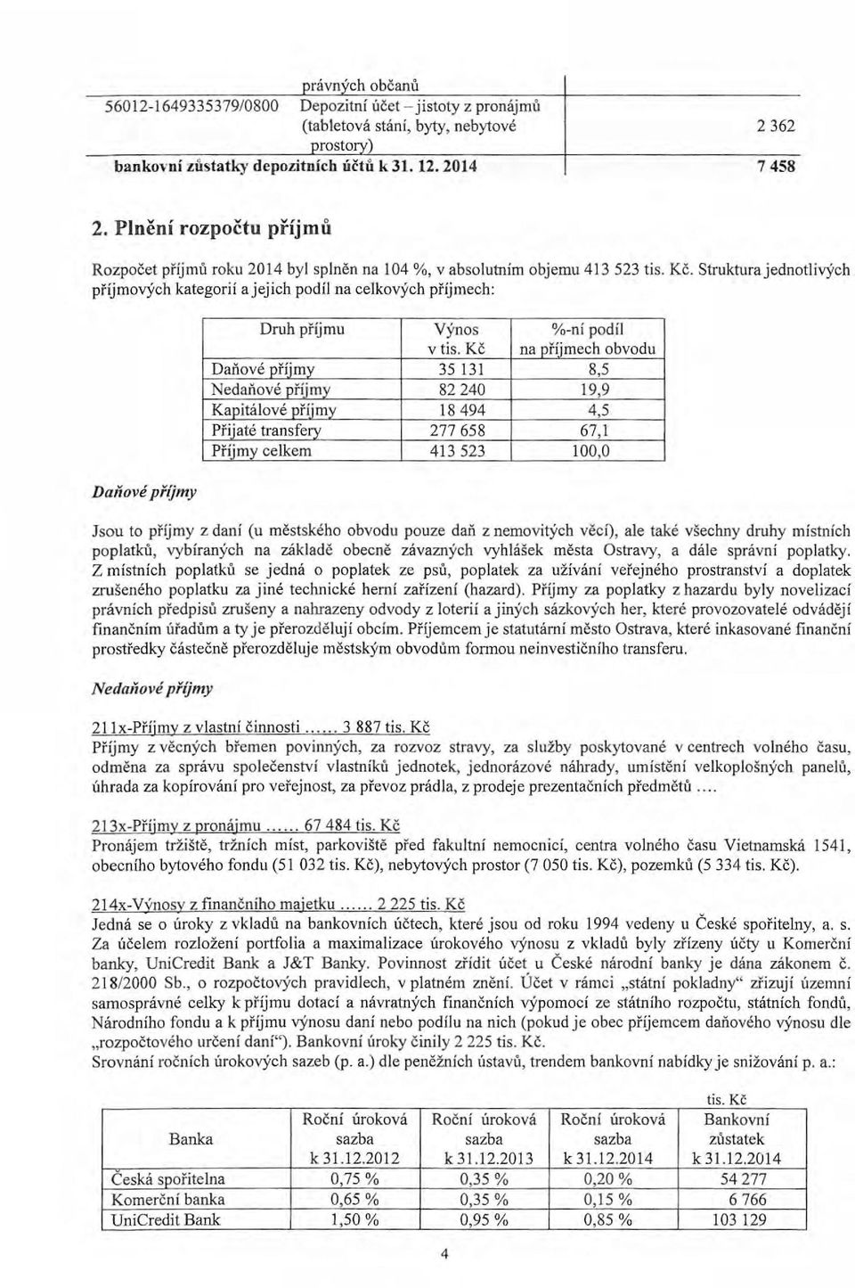 Struktura jedntlivých příjmvých kategrií a jejich pdíl na celkvých příjmech: Druh příjmu Výns %-ní pdíl v tis.