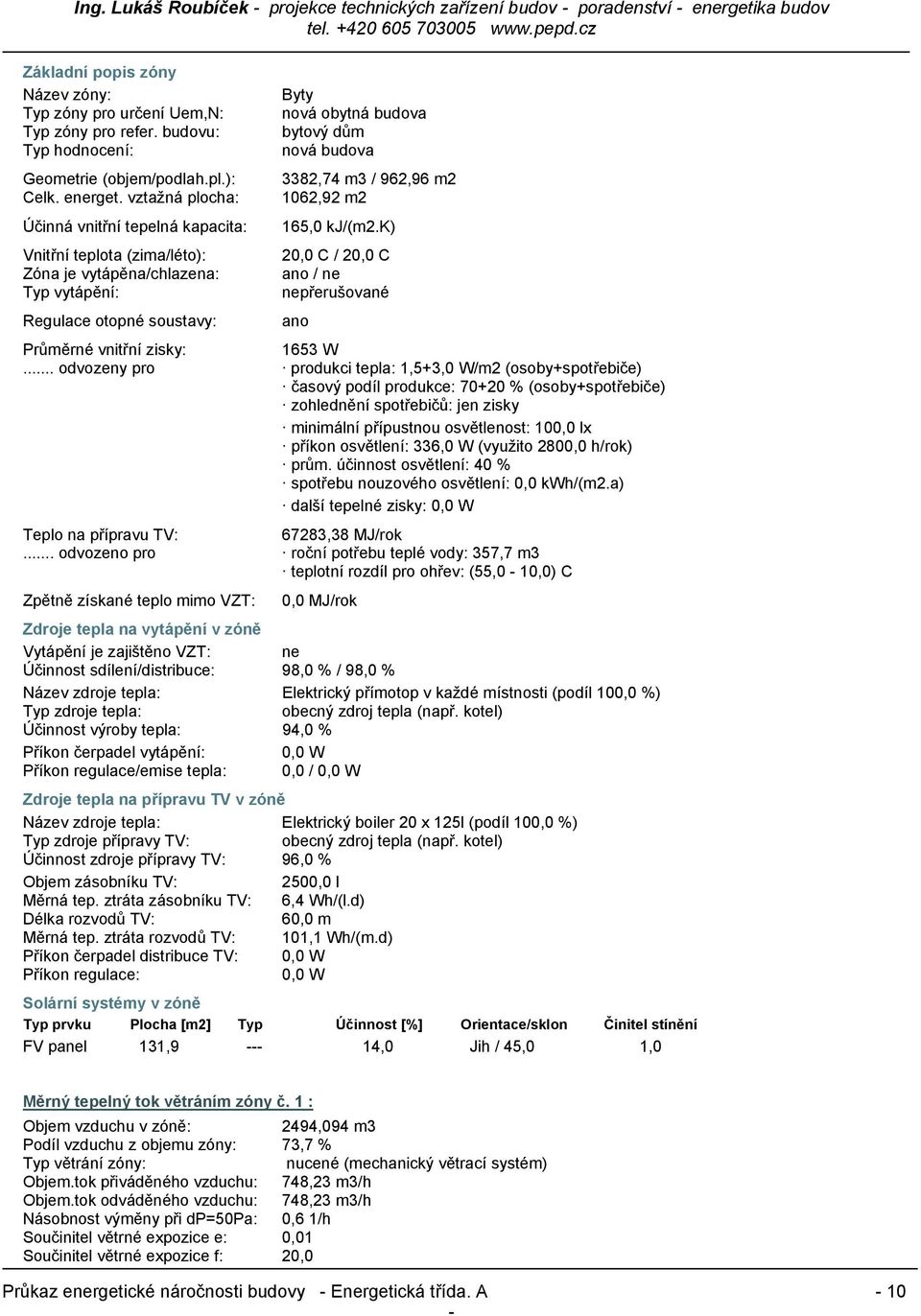 m3 / 962,96 m2 1062,92 m2 165,0 kj/(m2.k) 20,0 C / 20,0 C ano / ne nepřerušované ano Průměrné vnitřní zisky: 1653 W.