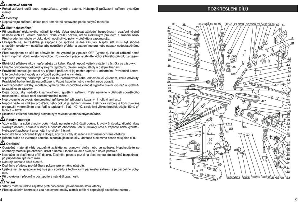 Elektrické zařízení Při používání elektrického nářadí je vždy třeba dodržovat základní bezpečnostní opatření včetně následujících za účelem omezení rizika vzniku požáru, úrazu elektrickým proudem a