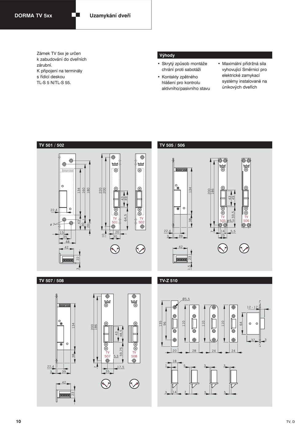 Směrnici pro elektrické zamykací systémy instalované na únikových dveřích TV 1 / 2 TV / 6 22,4 ø 7 1 48 42 14 160 4 0 22 20 180 220 10 200 TV 1 20 0 4 49