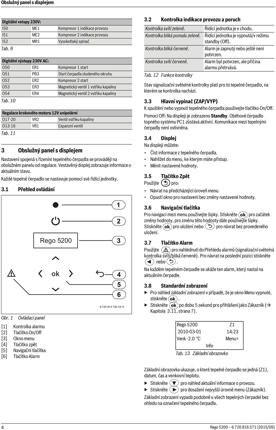 kapali Tab. 1 Regulace krokového motoru 12V unipolární O17-2 VR2 Ventil vstřiku kapali O13-16 VR1 Expanzní ventil Tab.