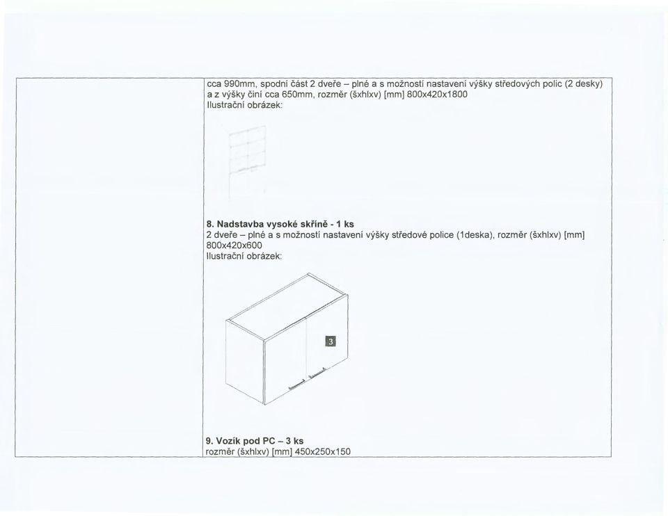 Nadstavba vysoké skříně- 1 ks 2 dveře- plné a s možností nastavení výšky středové police (1 deska), rozměr (šxhlxv) [mm]