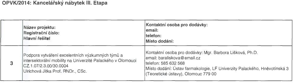 na Un i verzitě Palackého v Olomouci CZ.1.07/2.3.00/30.0004 Ulrichová Jitka Prof. RNDr., CSc.