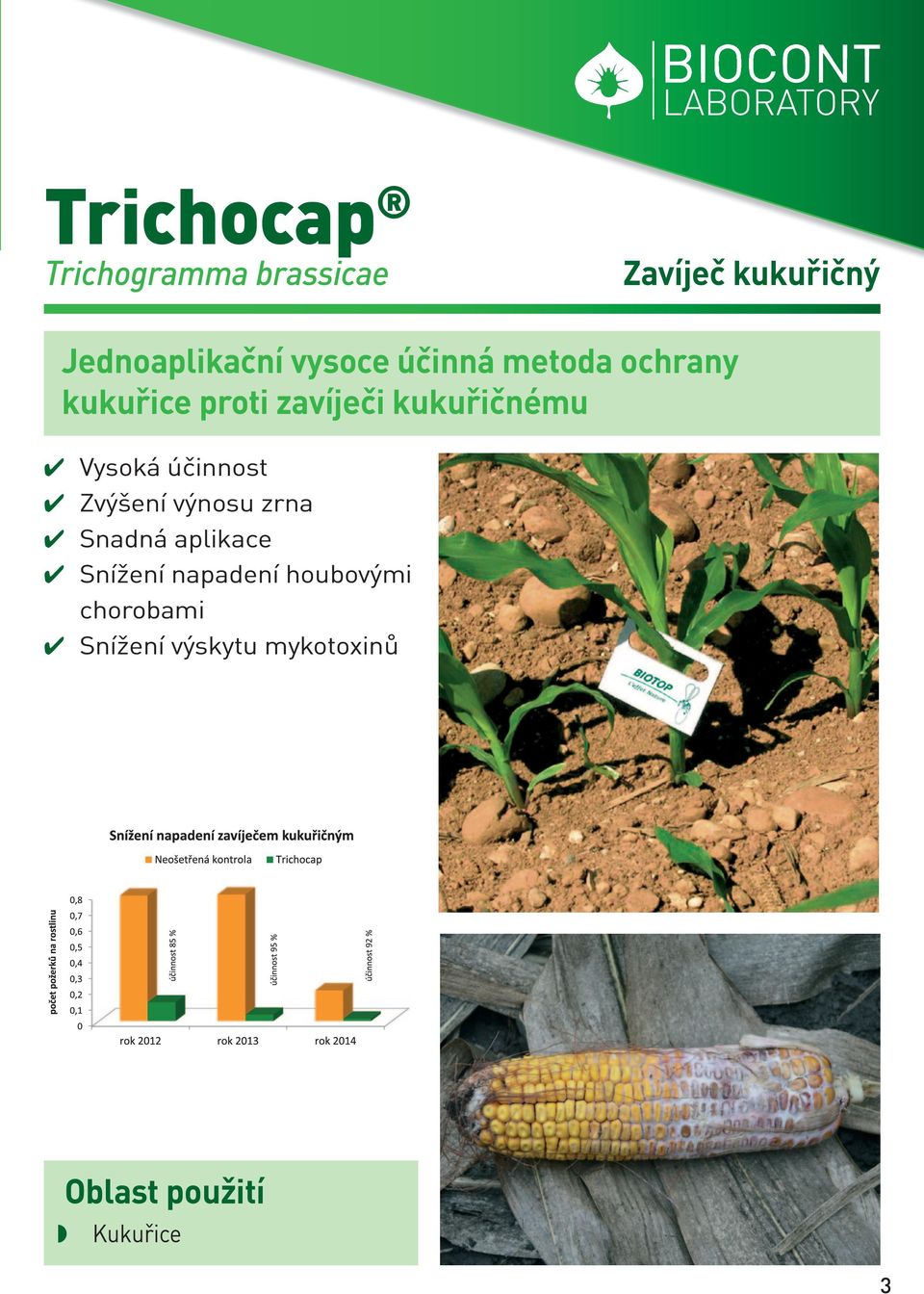 zavíječi kukuřičnému Vysoká účinnost Zvýšení výnosu zrna Snadná