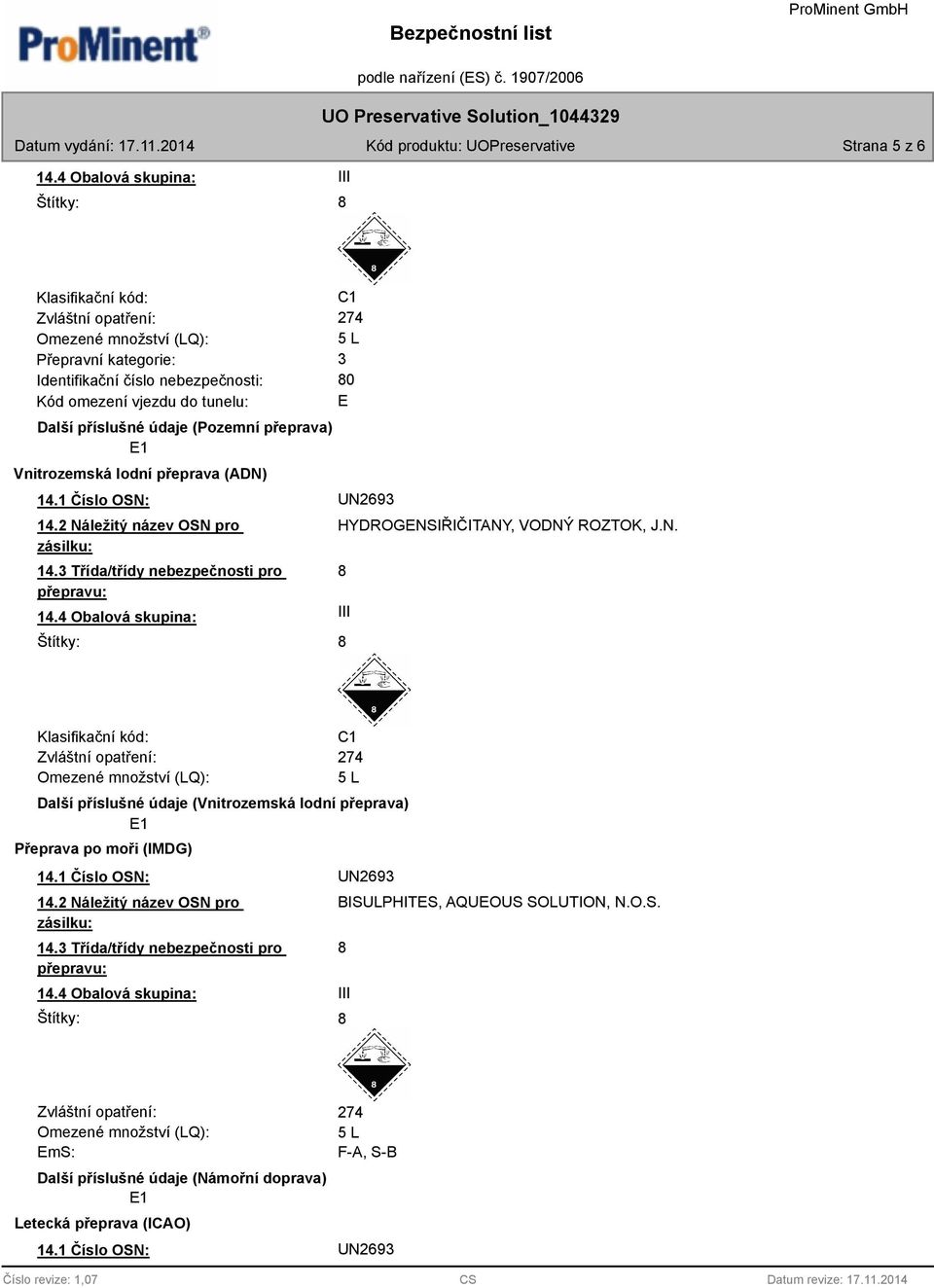 Další příslušné údaje (Pozemní přeprava) Vnitrozemská lodní přeprava (ADN)