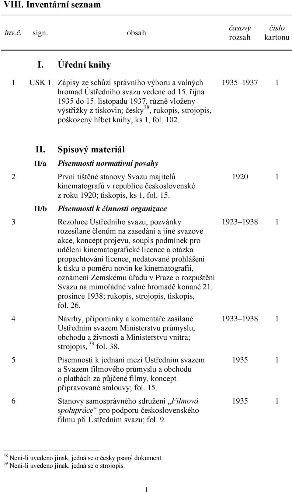 II/a Spisový materiál Písemnosti normativní povahy 2 První tištěné stanovy Svazu majitelů kinematografů v republice československé z roku 1920; tiskopis, ks 1, fol. 15.