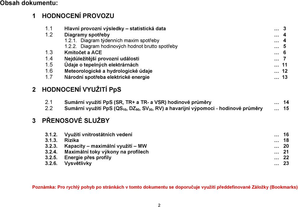 7 Národní spotřeba elektrické energie 13 2 HODNOCENÍ VYUŽITÍ PpS 2.1 Sumární využití PpS (SR, TR+ a TR- a VSR) hodinové průměry 14 2.