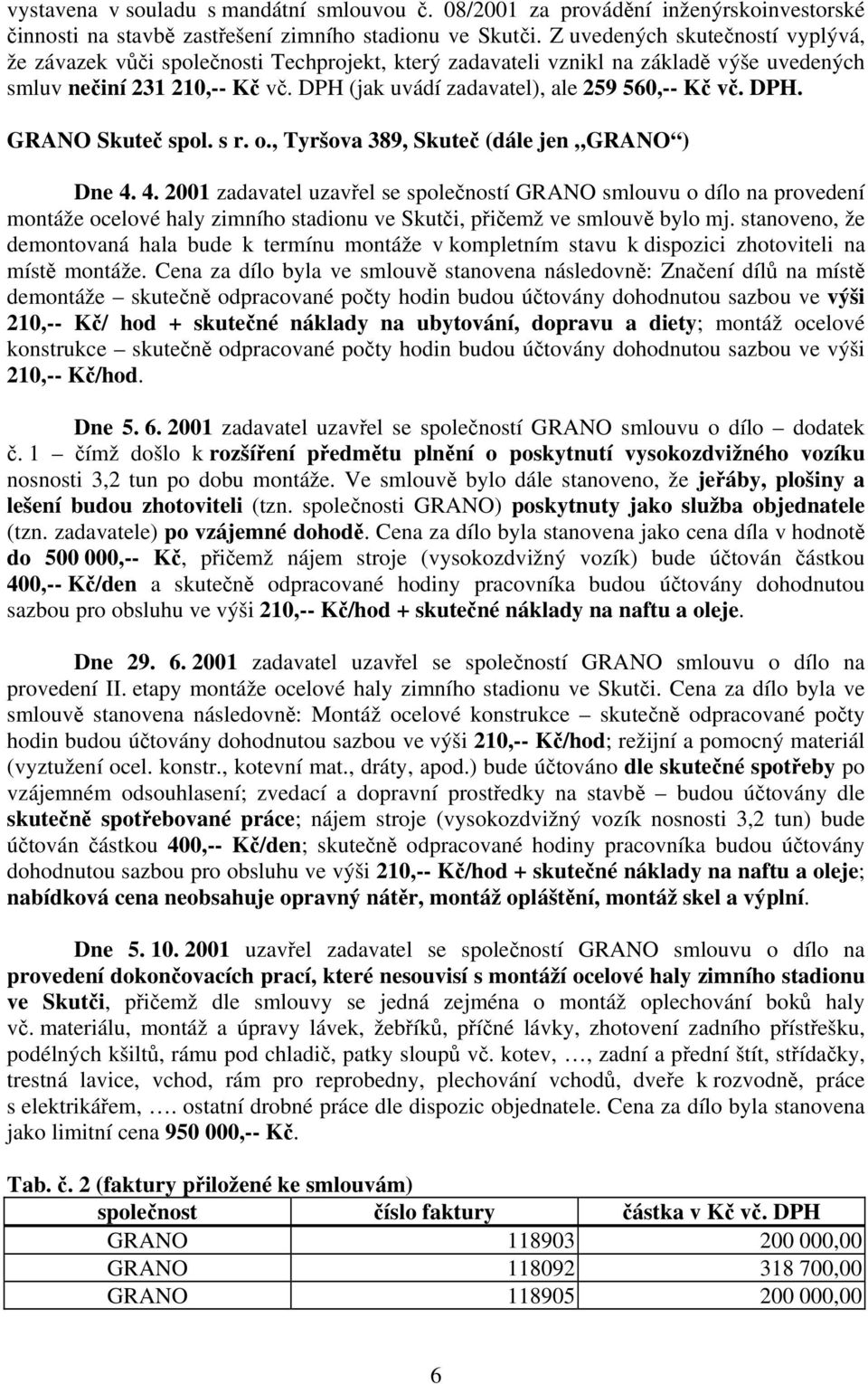 DPH (jak uvádí zadavatel), ale 259 560,-- Kč vč. DPH. GRANO Skuteč spol. s r. o., Tyršova 389, Skuteč (dále jen GRANO ) Dne 4.