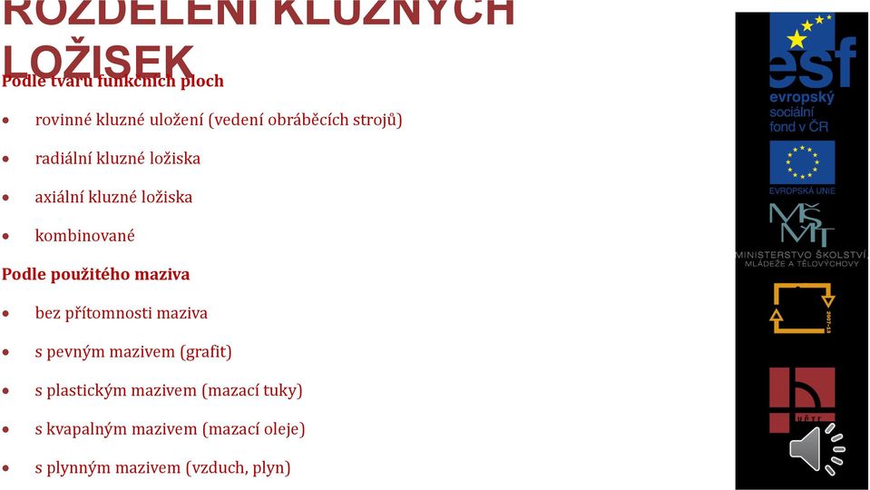 kombinované Podle použitého maziva bez přítomnosti maziva s pevným mazivem (grafit)