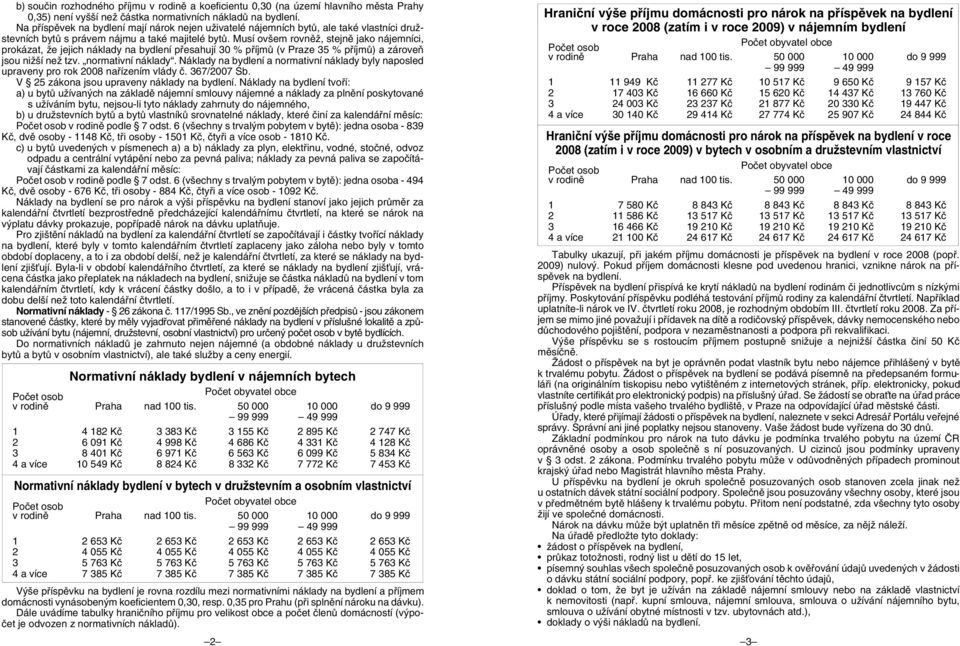 Musí ov em rovnûï, stejnû jako nájemníci, prokázat, Ïe jejich náklady na bydlení pfiesahují 30 % pfiíjmû (v Praze 35 % pfiíjmû) a zároveà jsou niï í neï tzv. normativní náklady.