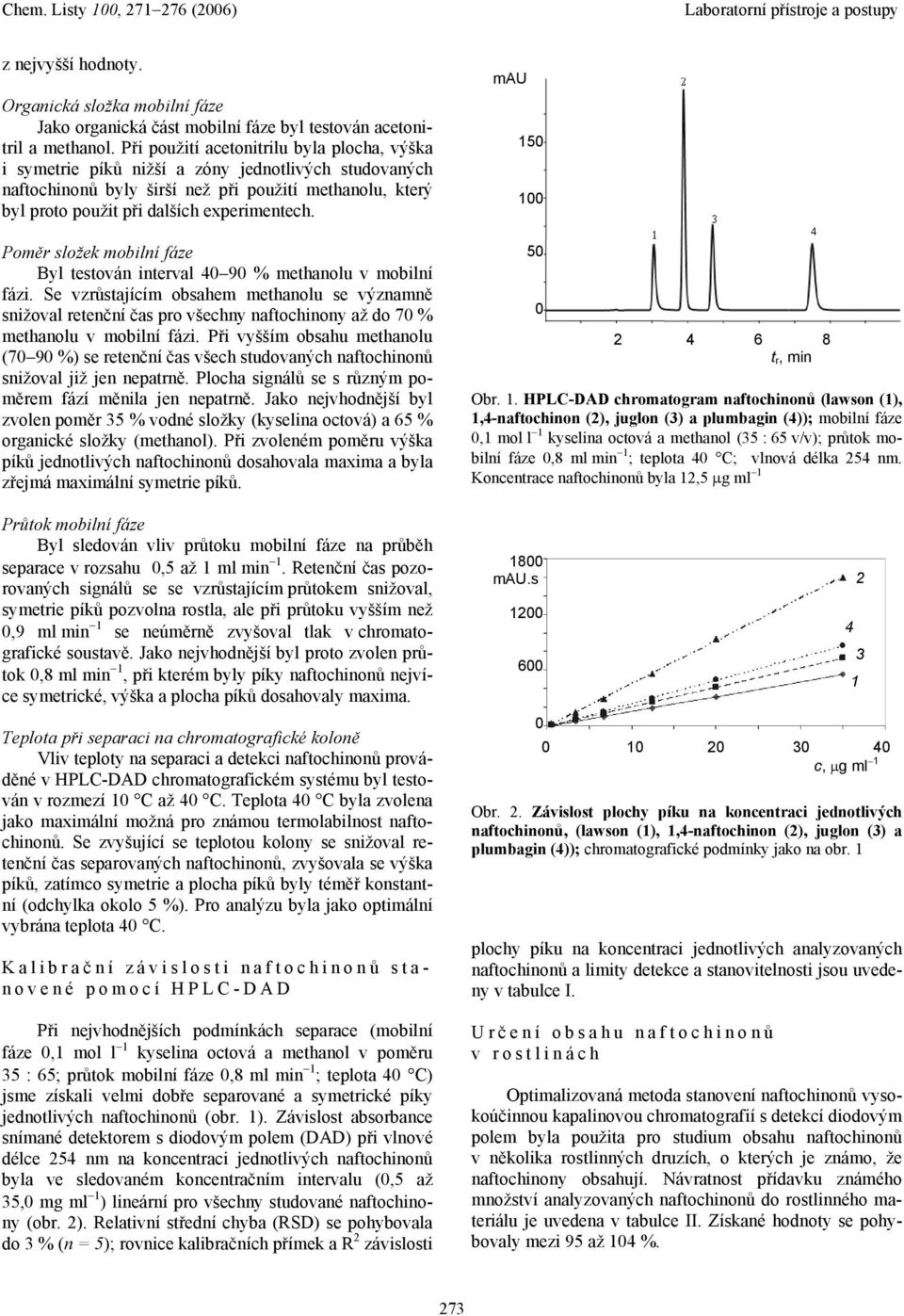 Poměr složek mobilní fáze Byl testován interval 4 9 % methanolu v mobilní fázi.