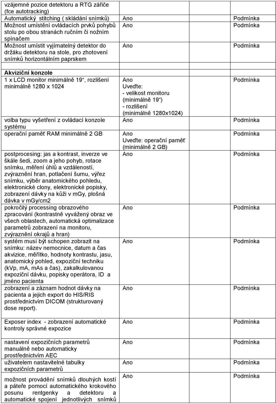 vyšetření z ovládací konzole systému operační paměť RAM minimálně 2 GB postprocesing: jas a kontrast, inverze ve škále šedi, zoom a jeho pohyb, rotace snímku, měření úhlů a vzdáleností, zvýraznění