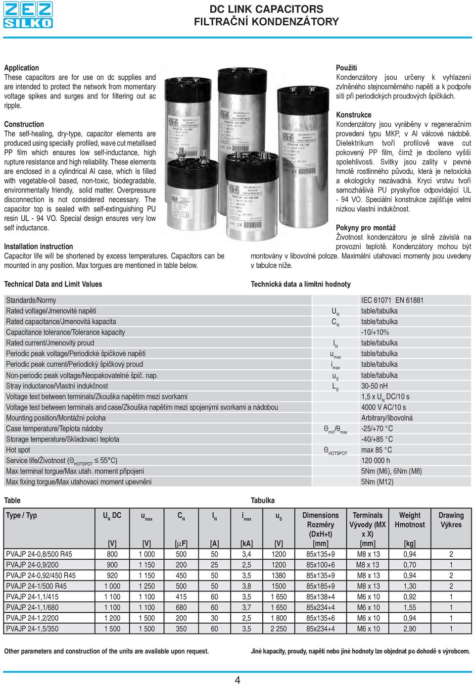 Construction The self-healing, dry-type, capacitor elements are produced using specially profiled, wave cut metallised PP film which ensures low self-inductance, high rupture resistance and high