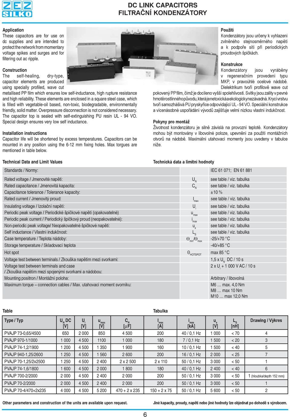 Construction The self-healing, dry-type, capacitor elements are produced using specially profiled, wave cut metallised PP film which ensures low self-inductance, high rupture resistance and high