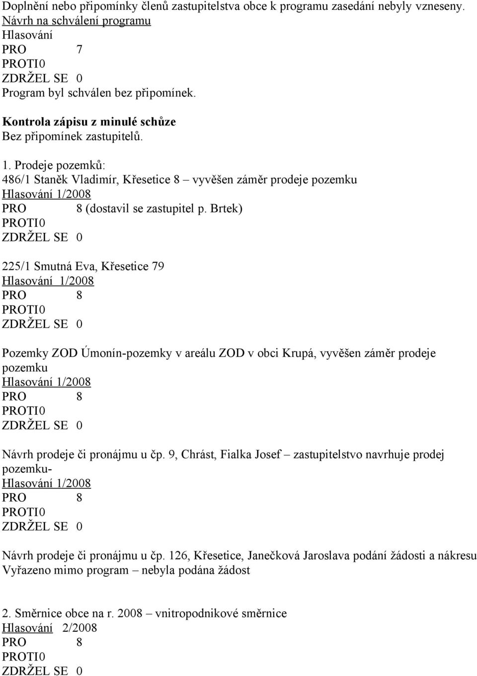 Brtek) 225/1 Smutná Eva, Křesetice 79 Pozemky ZOD Úmonín-pozemky v areálu ZOD v obci Krupá, vyvěšen záměr prodeje pozemku Návrh prodeje či pronájmu u čp.