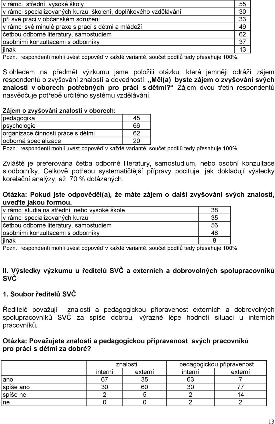 dovedností: Měl(a) byste zájem o zvyšování svých znalostí v oborech potřebných pro práci s dětmi? Zájem dvou třetin respondentů nasvědčuje potřebě určitého systému vzdělávání.