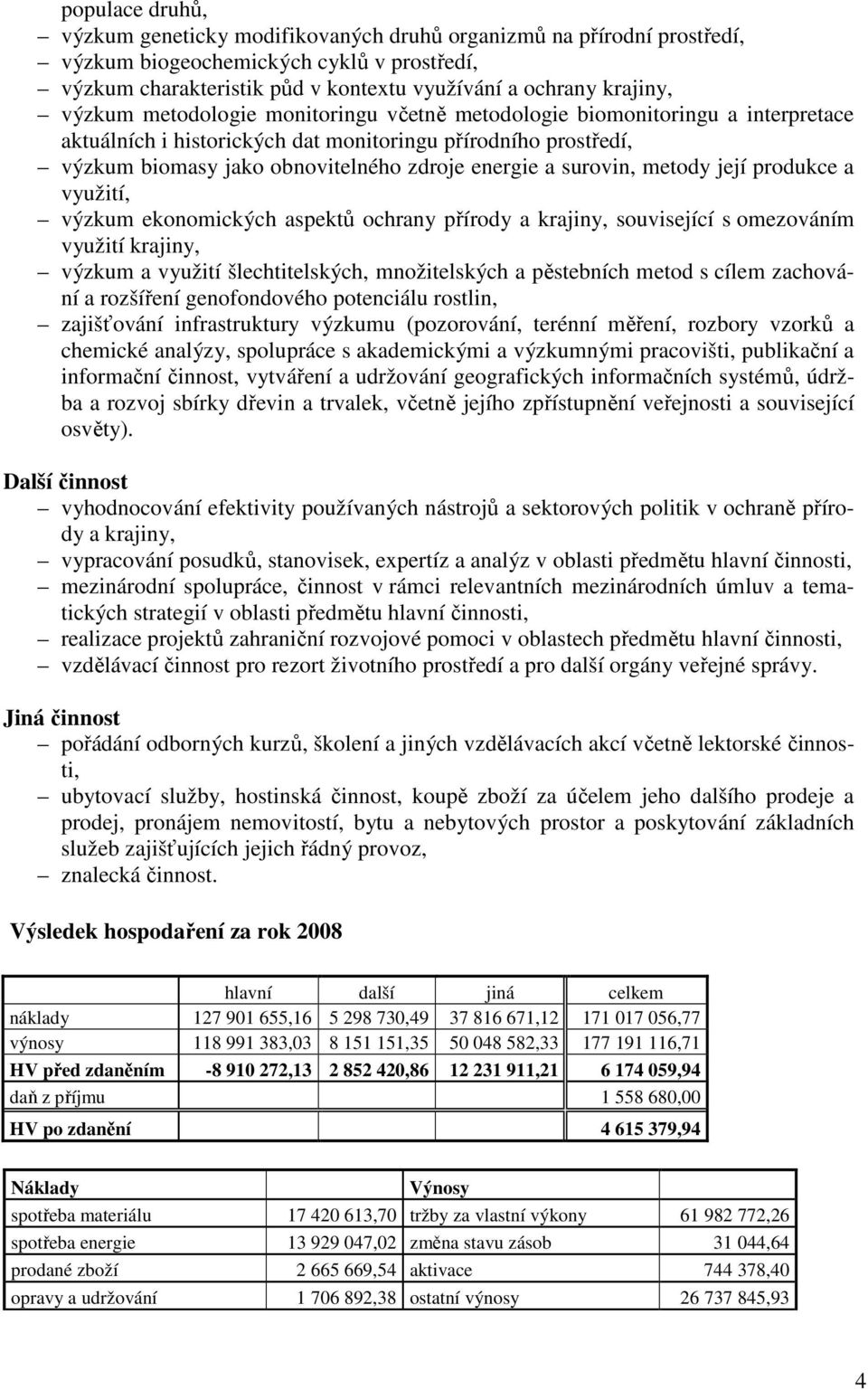 surovin, metody její produkce a využití, výzkum ekonomických aspektů ochrany přírody a krajiny, související s omezováním využití krajiny, výzkum a využití šlechtitelských, množitelských a pěstebních