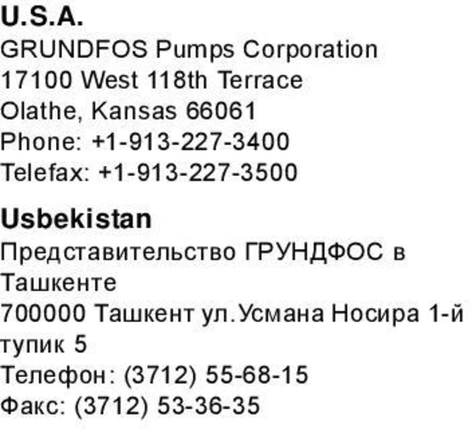 66061 Phone: +1-913-227-3400 Telefax: +1-913-227-3500 Usbekistan