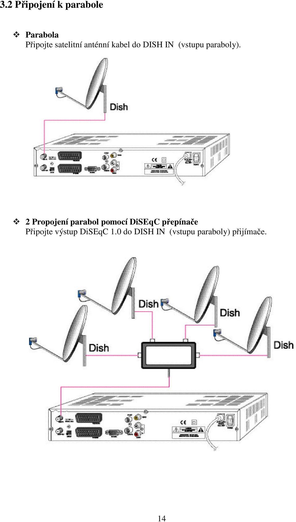 2 Propojení parabol pomocí DiSEqC pepínae Pipojte