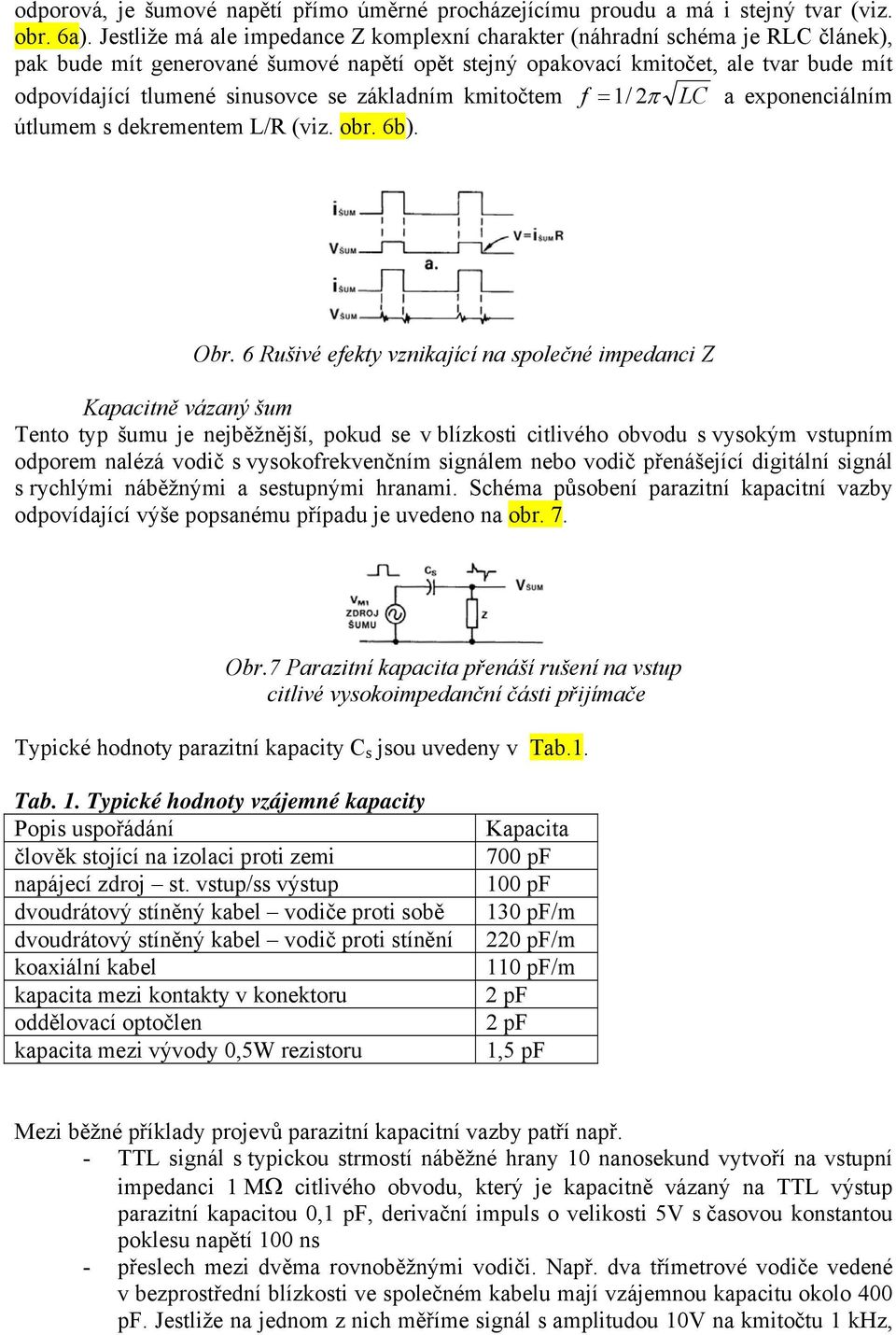 se základním kmitočtem f = 1/ 2π LC a exponenciálním útlumem s dekrementem L/R (viz. obr. 6b). Obr.