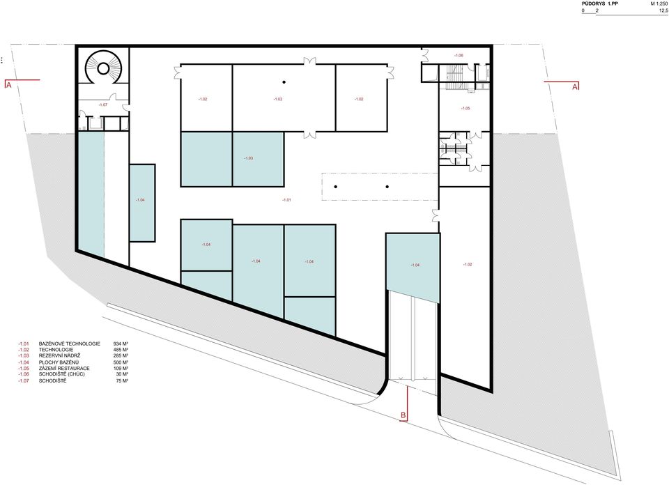 02 TECHNOLOGIE 485 M² -1.03 REZERVNÍ NÁDRŽ 285 M² -1.