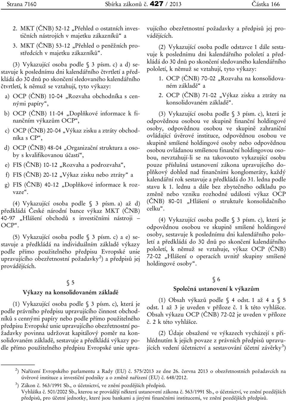 c) a d) sestavuje k poslednímu dni kalendářního čtvrtletí a předkládá do 30 dnů po skončení sledovaného kalendářního čtvrtletí, k němuž se vztahují, tyto výkazy: a) OCP (ČNB) 10-04 Rozvaha obchodníka