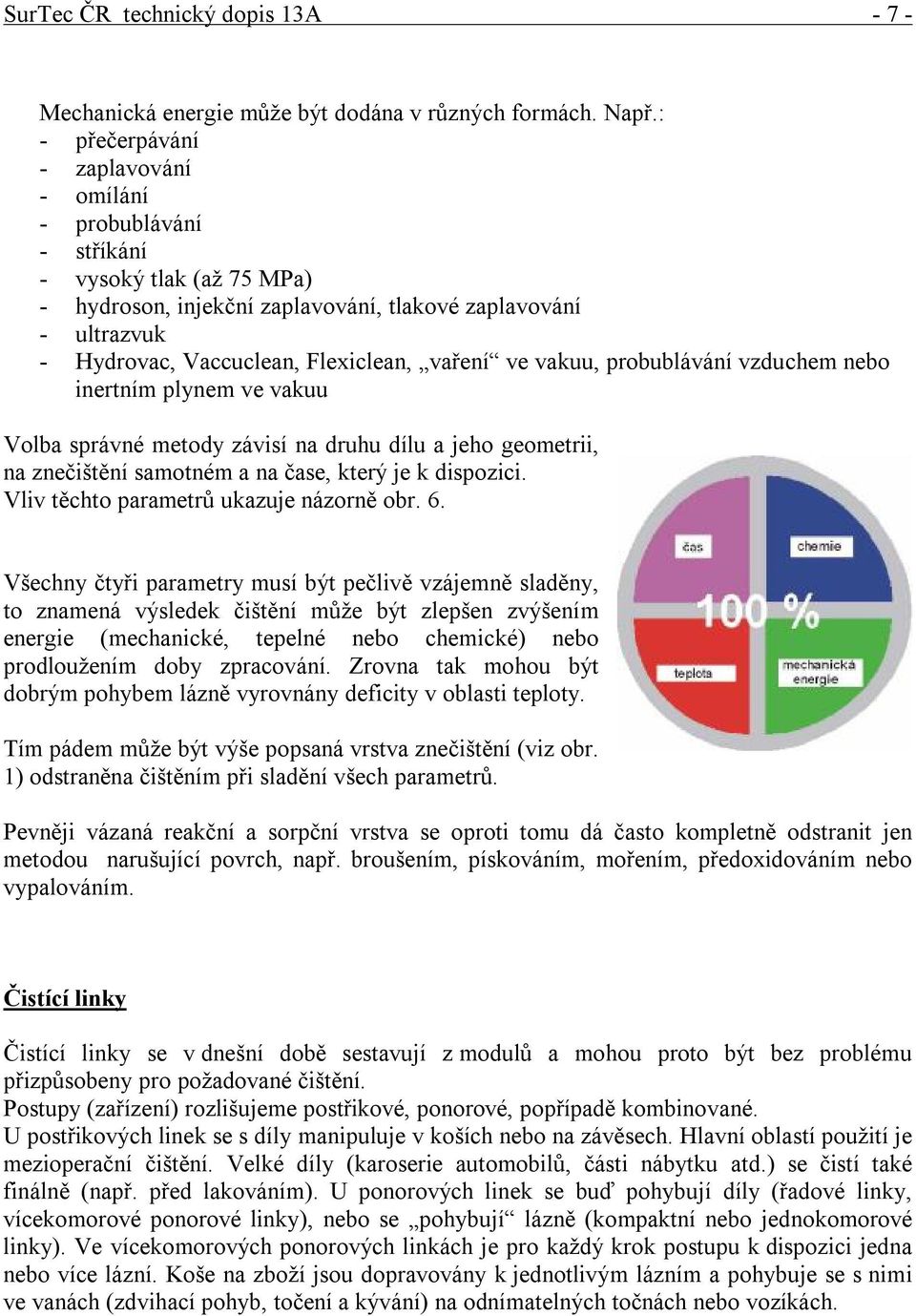 vaření ve vakuu, probublávání vzduchem nebo inertním plynem ve vakuu Volba správné metody závisí na druhu dílu a jeho geometrii, na znečištění samotném a na čase, který je k dispozici.