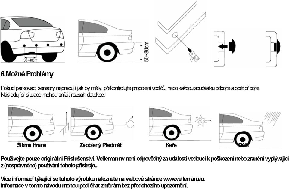 Velleman nv není odpovědný za události vedoucí k poškození nebo zranění vyplývající z (nesprávného) používání tohoto přístroje.