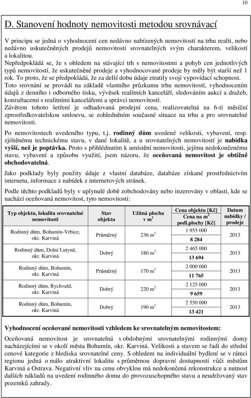 Nepředpokládá se, že s ohledem na stávající trh s nemovitostmi a pohyb cen jednotlivých typů nemovitostí, že uskutečněné prodeje a vyhodnocované prodeje by měly být starší než 1 rok.