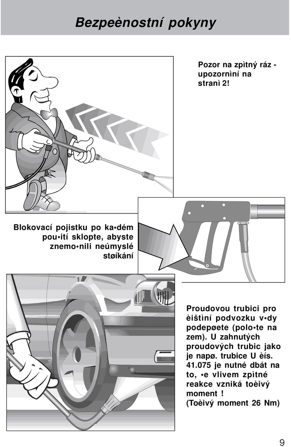 trubici pro èištìní podvozku v dy podepøete (polo te na zem).