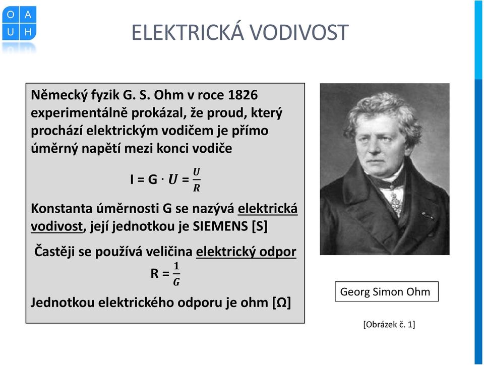 úměrný napětí mezi konci vodiče I = G = Konstanta úměrnosti G se nazývá elektrická vodivost,