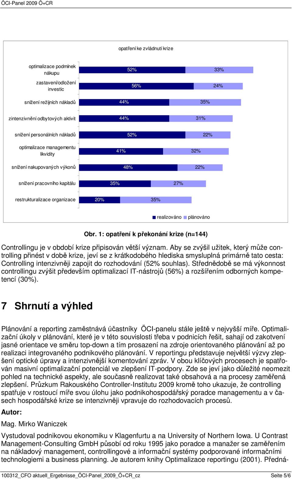 1: opatření k překonání krize (n=144) Controllingu je v období krize připisován větší význam.