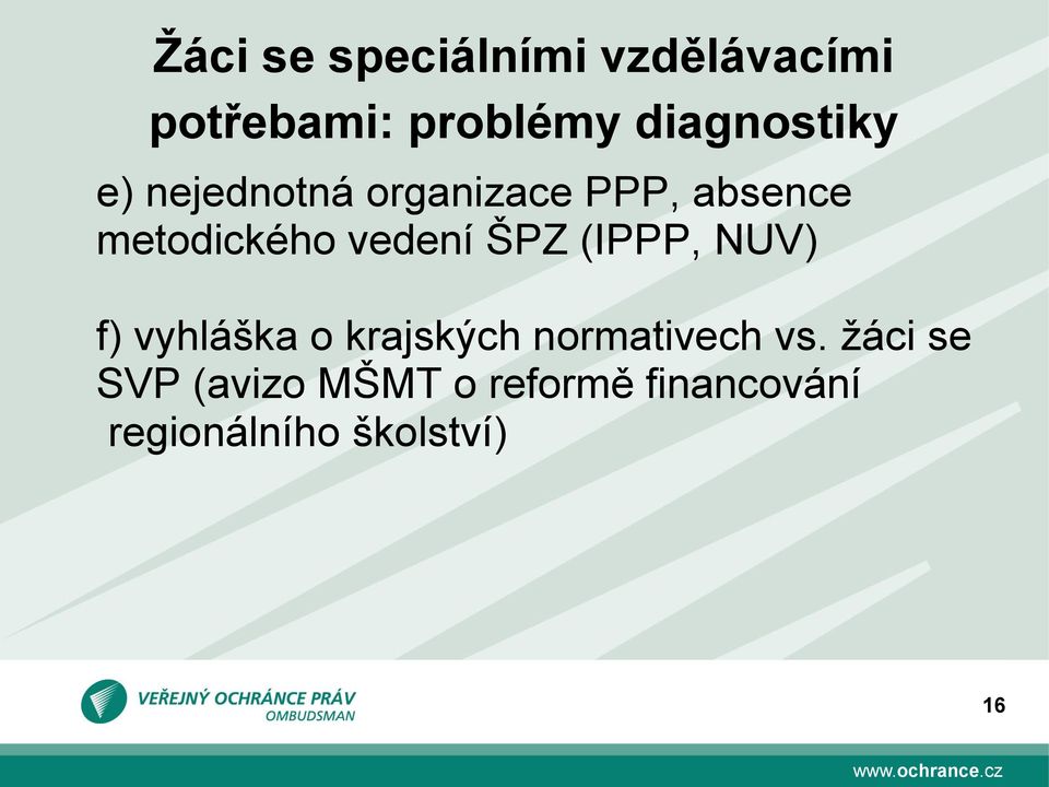 vedení ŠPZ (IPPP, NUV) f) vyhláška o krajských normativech vs.