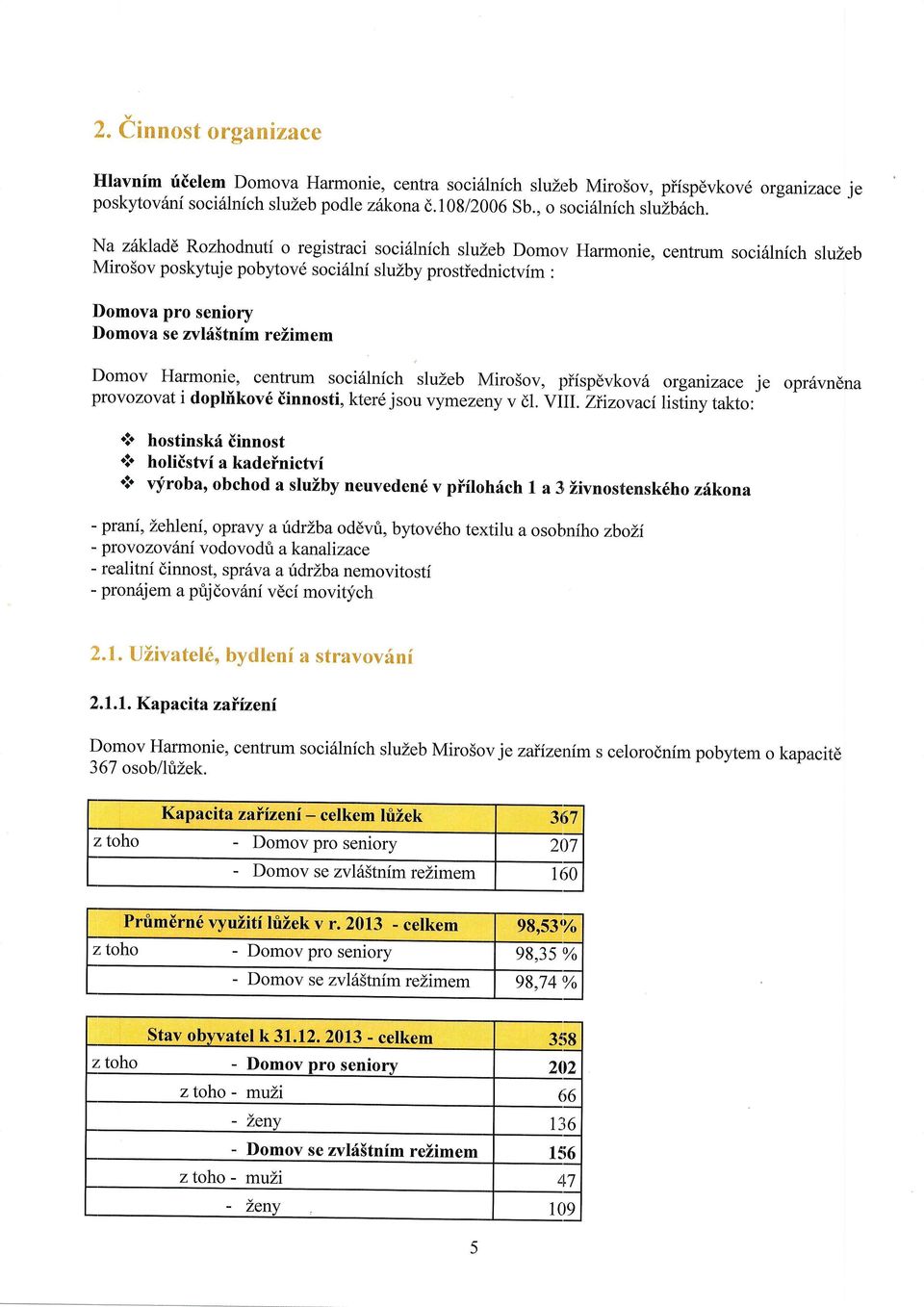 reiimem Domov Harmonie, centrum soci6lnich sluzeb Miro5ov, piispdvkov6 orgarizace je opr6vnepa provozovat i doplfikov6 iinnosti, kter6 jsou vymezeny v dl. VIII.