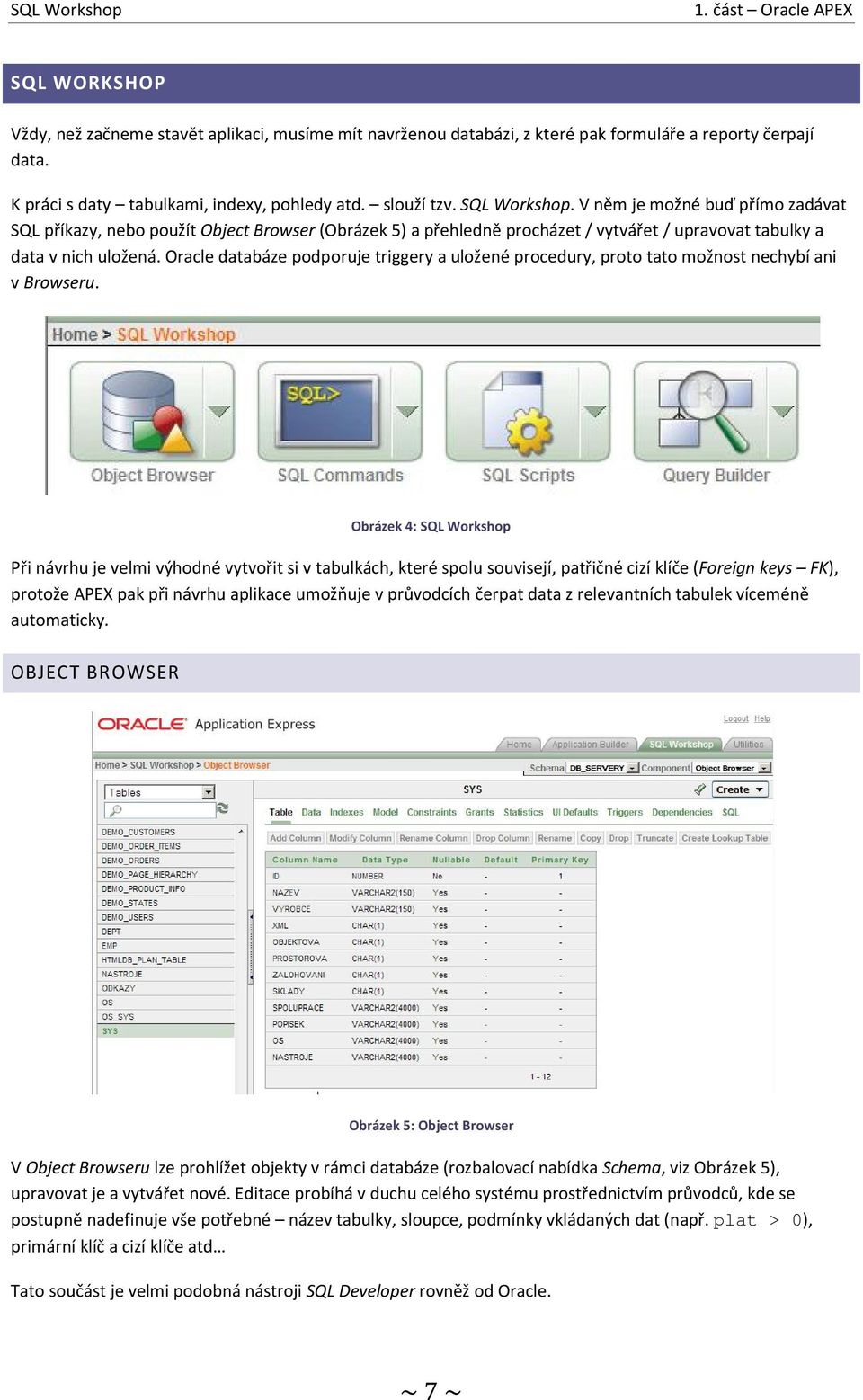 Oracle databáze podporuje triggery a uložené procedury, proto tato možnost nechybí ani v Browseru.