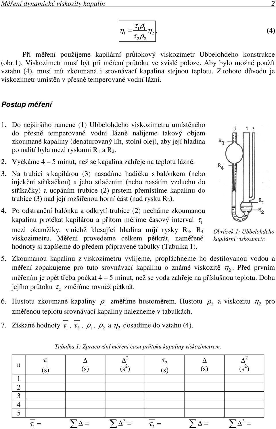 umístěného do přesně tempeované vodní lázně nalijeme takový objem zkoumané kapaliny (denatuovaný líh, stolní olej), aby její hladina po nalití byla mezi yskami R a R Vyčkáme 4 5 minut, než se